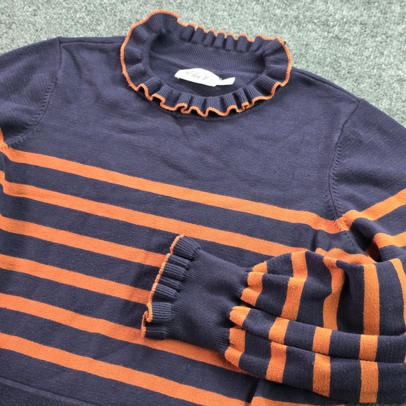 Eliza J Dresses & Skirts - Eliza J Sweater Dress Ruffle Mock Neck Striped Knit Long Sleeve 1X‎ Navy Orange